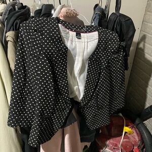 White House Black Market Black & White Polka Dot Open Blazer